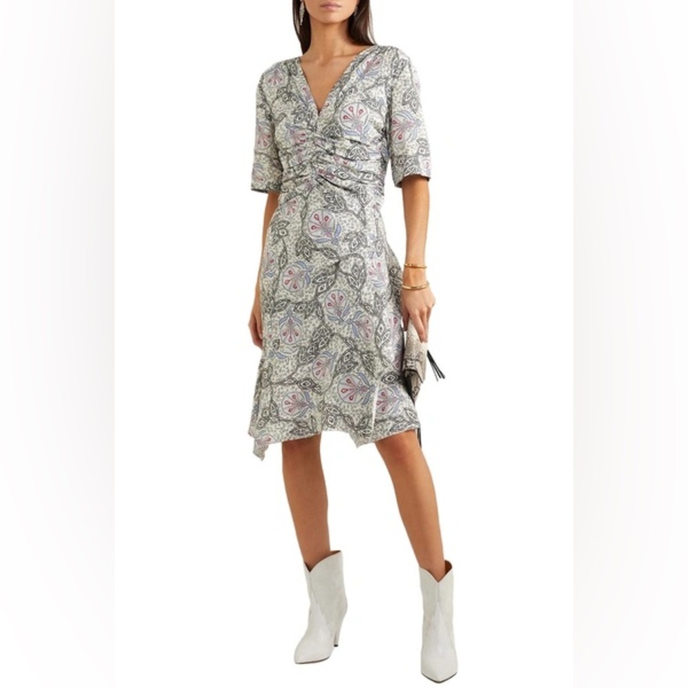 Isabel Marant Arodie Silk Midi Gray Patterned Dress size 40